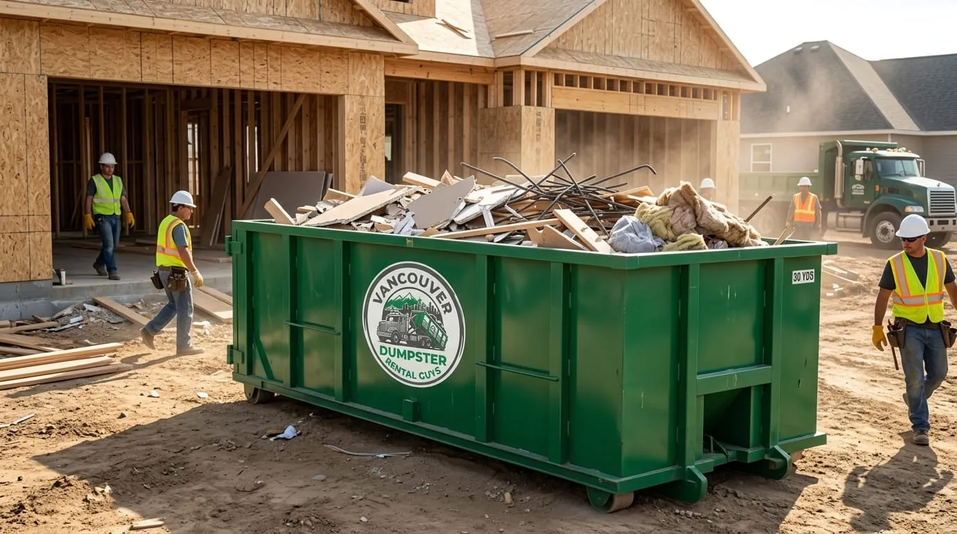 Dumpster rental in Yacolt, WA Roll-off dumpster rental delivered to a Yacolt, WA property by Vancouver Dumpster Rental Guys